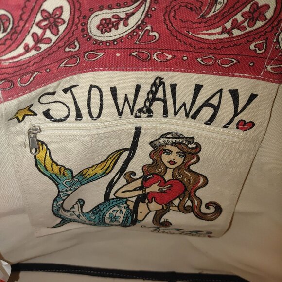 Brighton Seas The Day Stowaway Large Nautical Canvas Tote Bag Anchor Mermaid - Picture 10 of 14